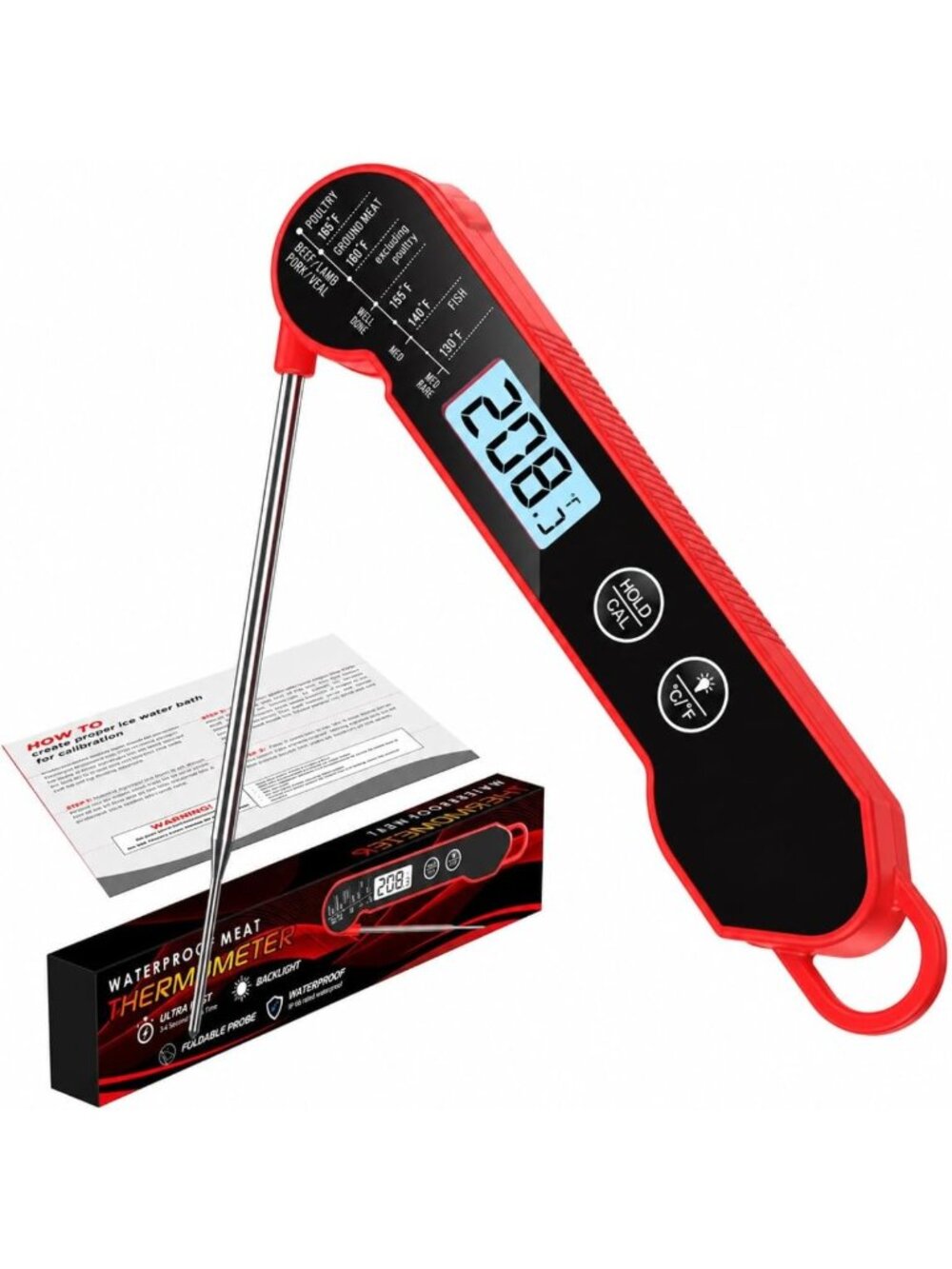 Meat Thermometer Digital, 1 Sec Instant Read, IP67 Waterproof, Backlit